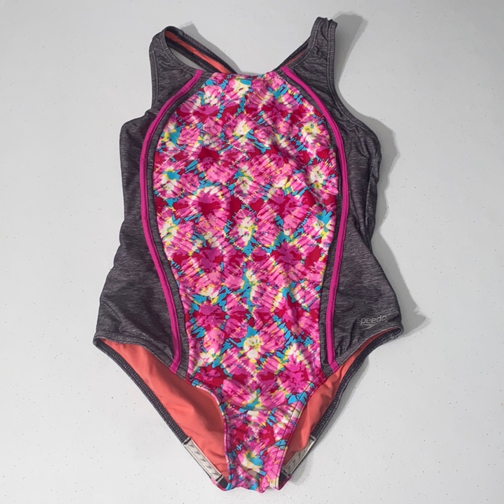Speedo Girl’s Youth One Piece Summer Sporty Swimsuit Size XL (16)
